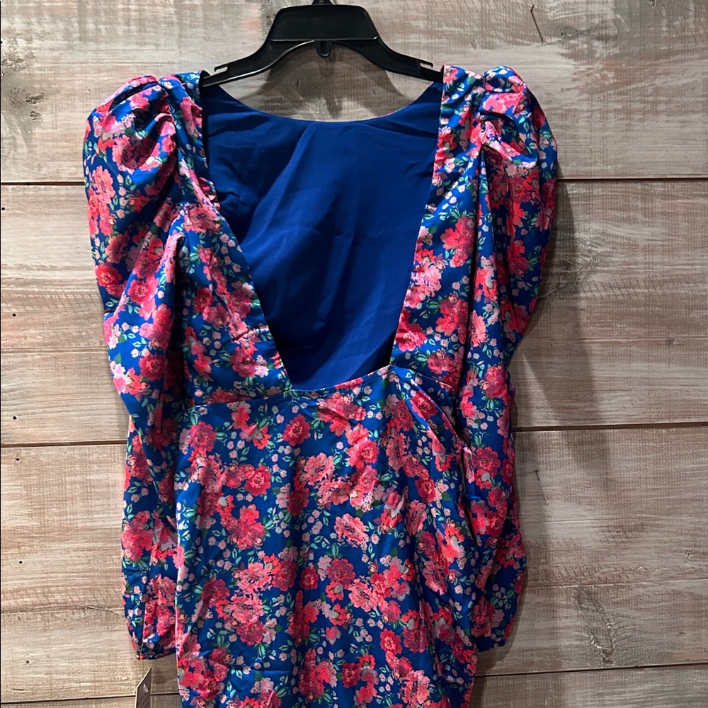 NWT For Love And Lemons Annie midid Floral Long Sleeve Dress in cobalt Blue XS/S - Picture 10 of 15
